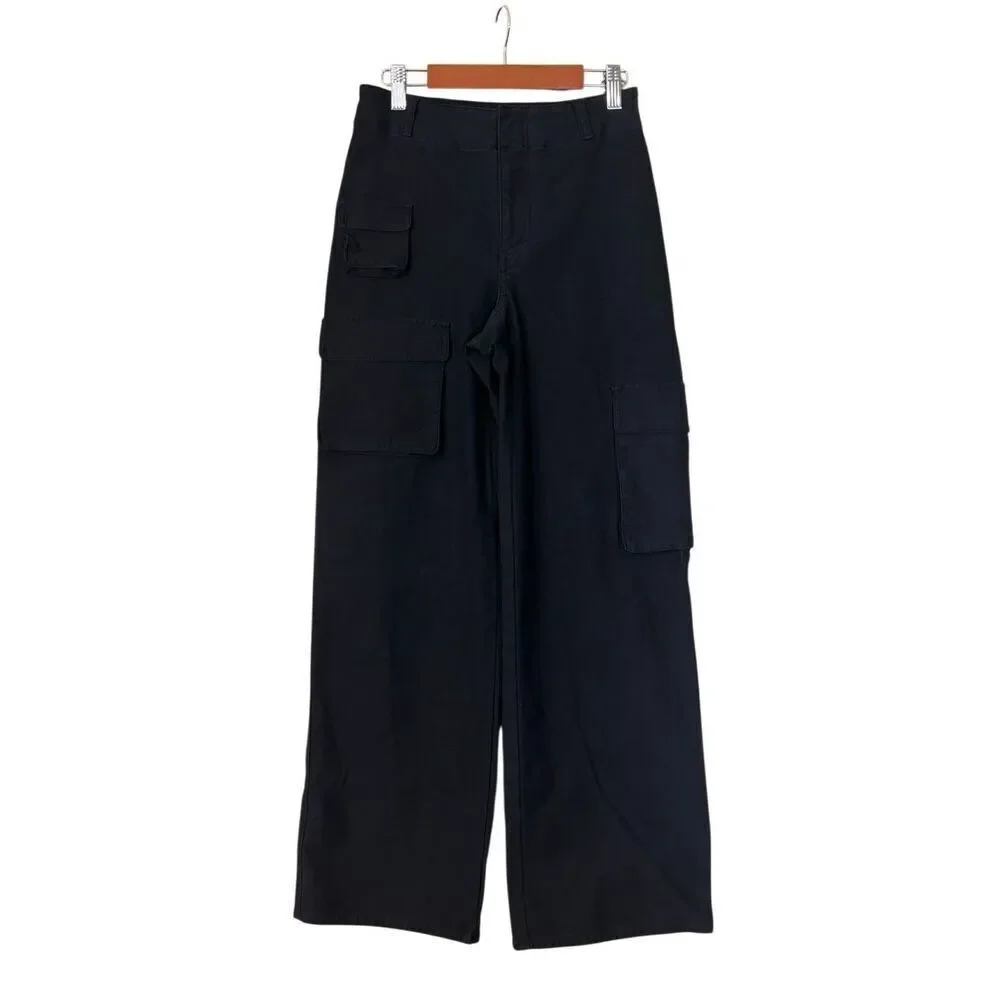 Aritzia TNA High Rise wide leg Cargo Pants Black Pockets